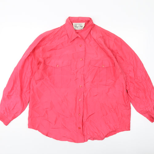 Debbie Morgan Womens Pink Silk Basic Button-Up Size M Collared