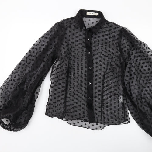 IVIVI Womens Black Polka Dot Polyester Basic Button-Up Size M Collared