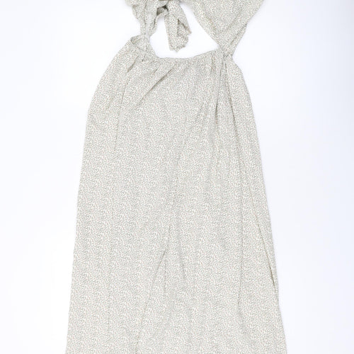 PRETTYLITTLETHING Womens Beige Floral Polyester Maxi Size 16 V-Neck Tie