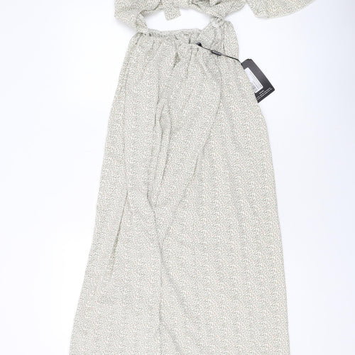 PRETTYLITTLETHING Womens Beige Floral Polyester Maxi Size 16 V-Neck Tie