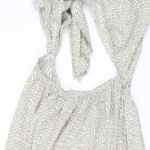 PRETTYLITTLETHING Womens Beige Floral Polyester Maxi Size 16 V-Neck Tie