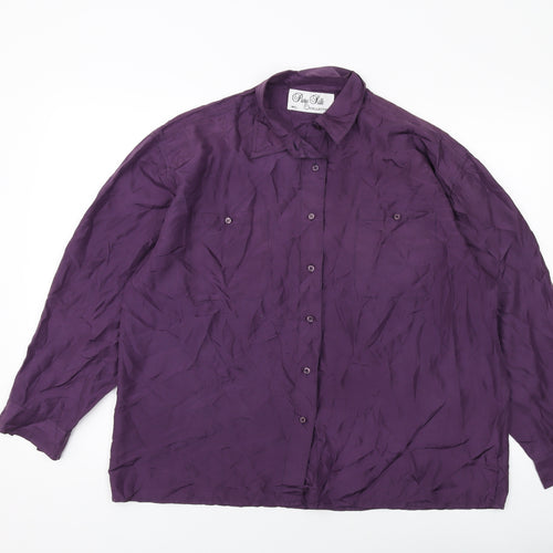 Collection Womens Purple Silk Basic Button-Up Size M Collared