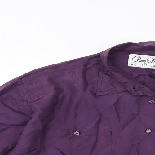Collection Womens Purple Silk Basic Button-Up Size M Collared