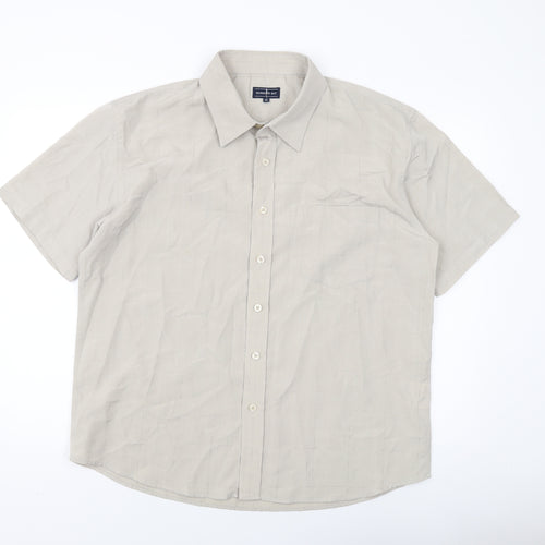 HARBOUR BAY Mens Beige Plaid Polyester Button-Up Size XL Collared Button