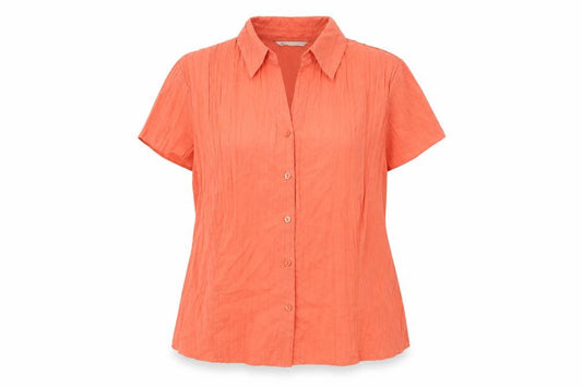 Front view of BSH women’s orange polyester basic button-up, size UK 18, collared