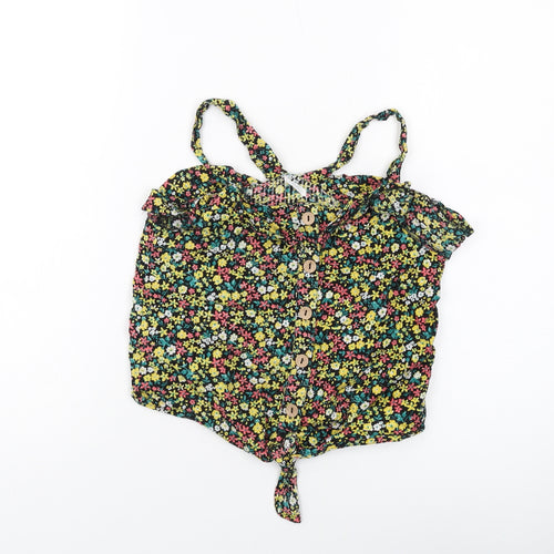 NEXT Girls Multicoloured Floral Cotton Cropped Tank Size 12 Years Square Neck Button