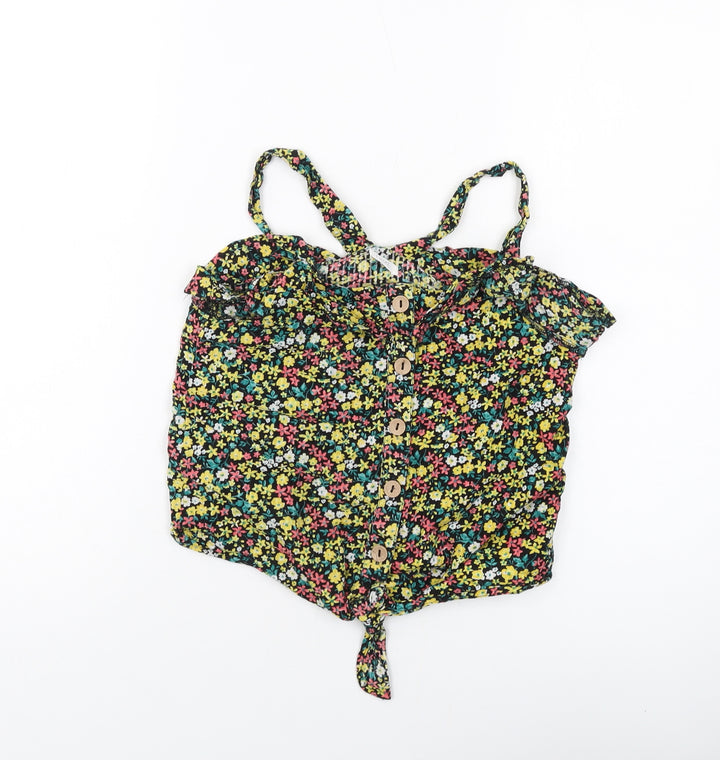 NEXT Girls Multicoloured Floral Cotton Cropped Tank Size 12 Years Square Neck Button