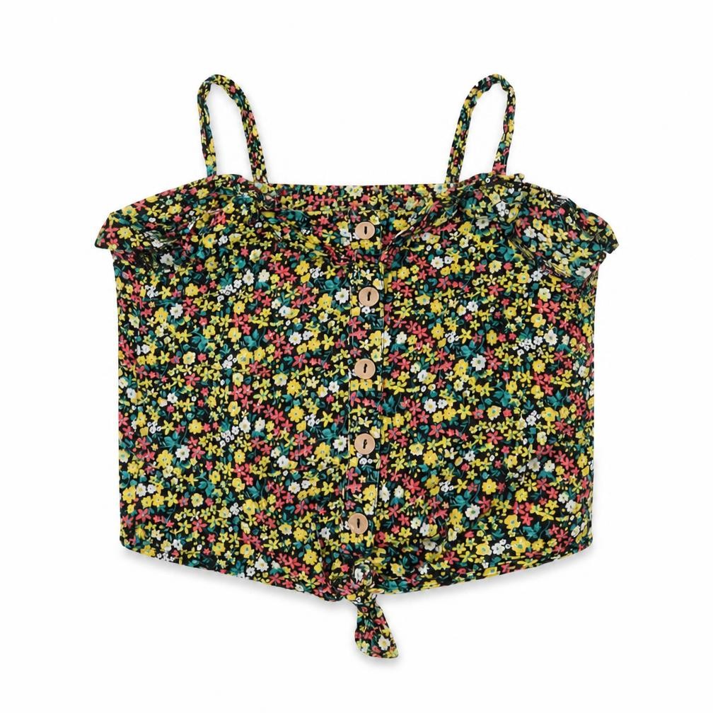 NEXT Girls Multicoloured Floral Cotton Cropped Tank Size 12 Years Square Neck Button