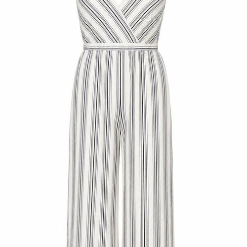 New Look Womens Beige Striped Viscose Jumpsuit One-Piece Size 8 Zip