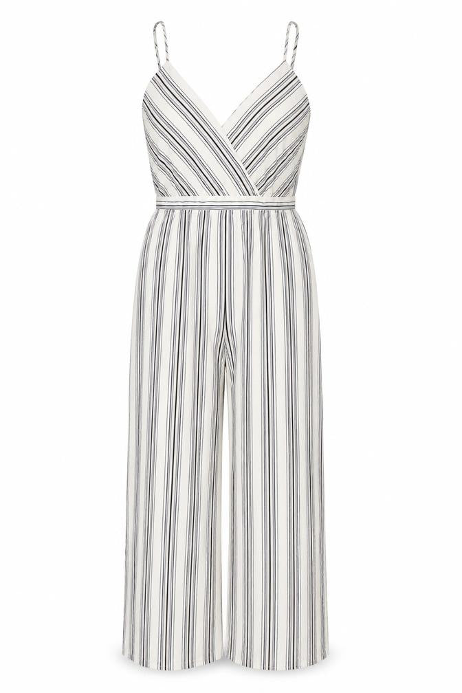 New Look Womens Beige Striped Viscose Jumpsuit One-Piece Size 8 Zip