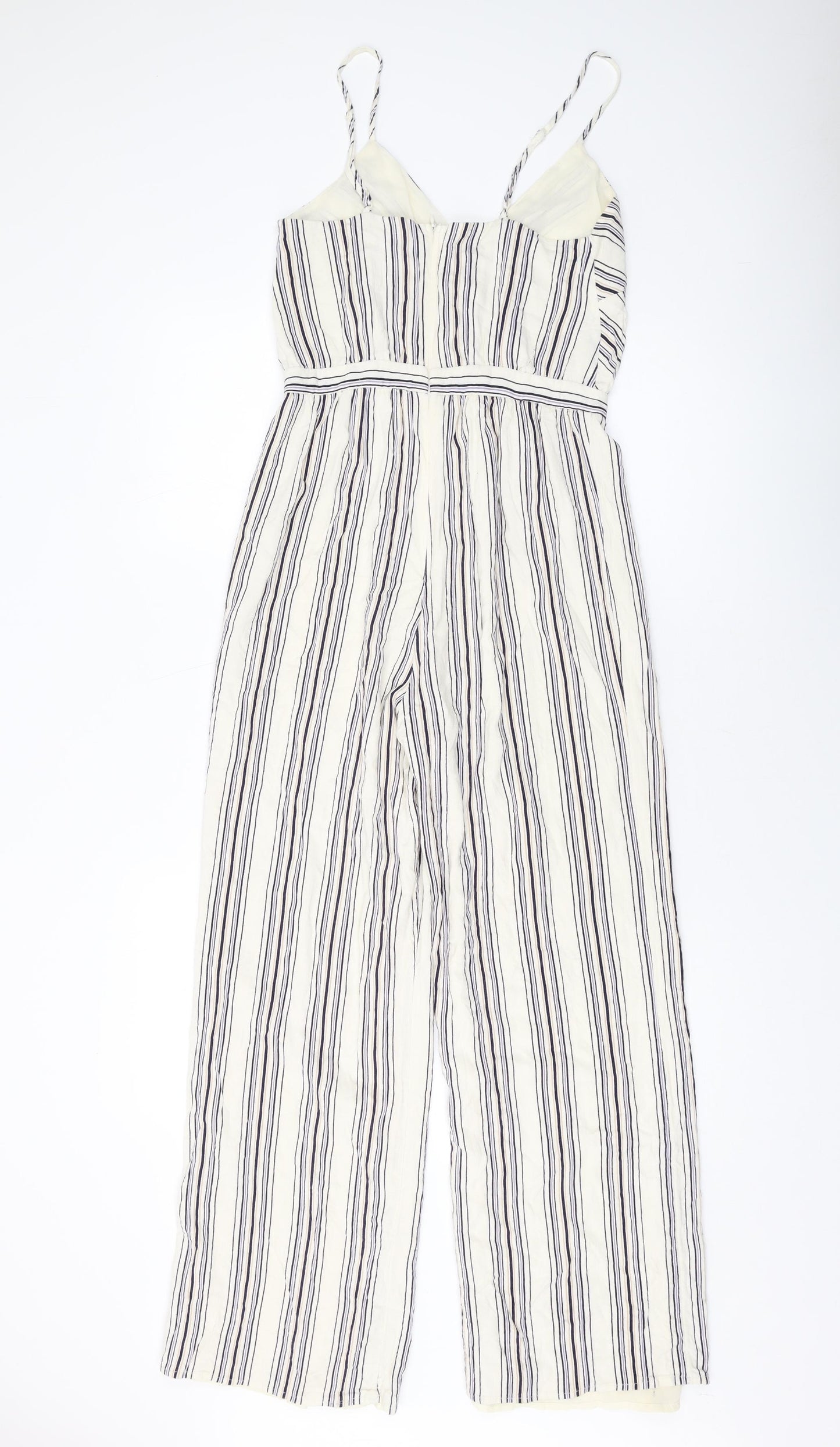 New Look Womens Beige Striped Viscose Jumpsuit One-Piece Size 8 Zip