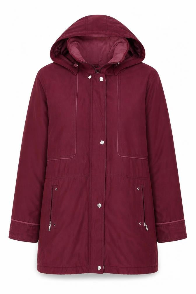 Front view of Katherine Hammond women’s red jacket, size UK 12, zip