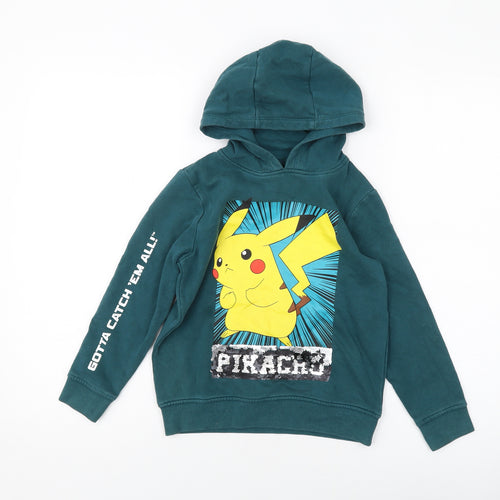 NEXT Boys Green Cotton Pullover Hoodie Size 7 Years Pullover - Pokemon