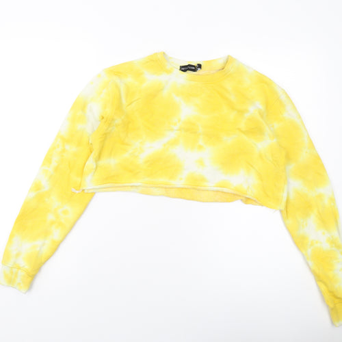 PRETTYLITTLETHING Womens Yellow Cotton Pullover Sweatshirt Size 4 Pullover