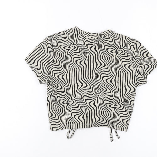 Bershka Womens Grey Animal Print Polyester Cropped T-Shirt Size S Round Neck