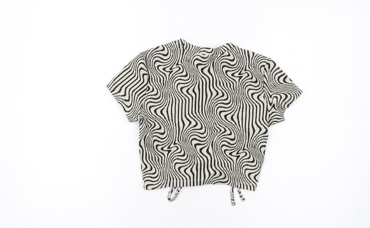Bershka Womens Grey Animal Print Polyester Cropped T-Shirt Size S Round Neck