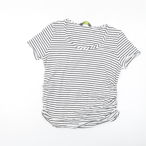 Blooming Womens White Striped Cotton Basic T-Shirt Size M Round Neck