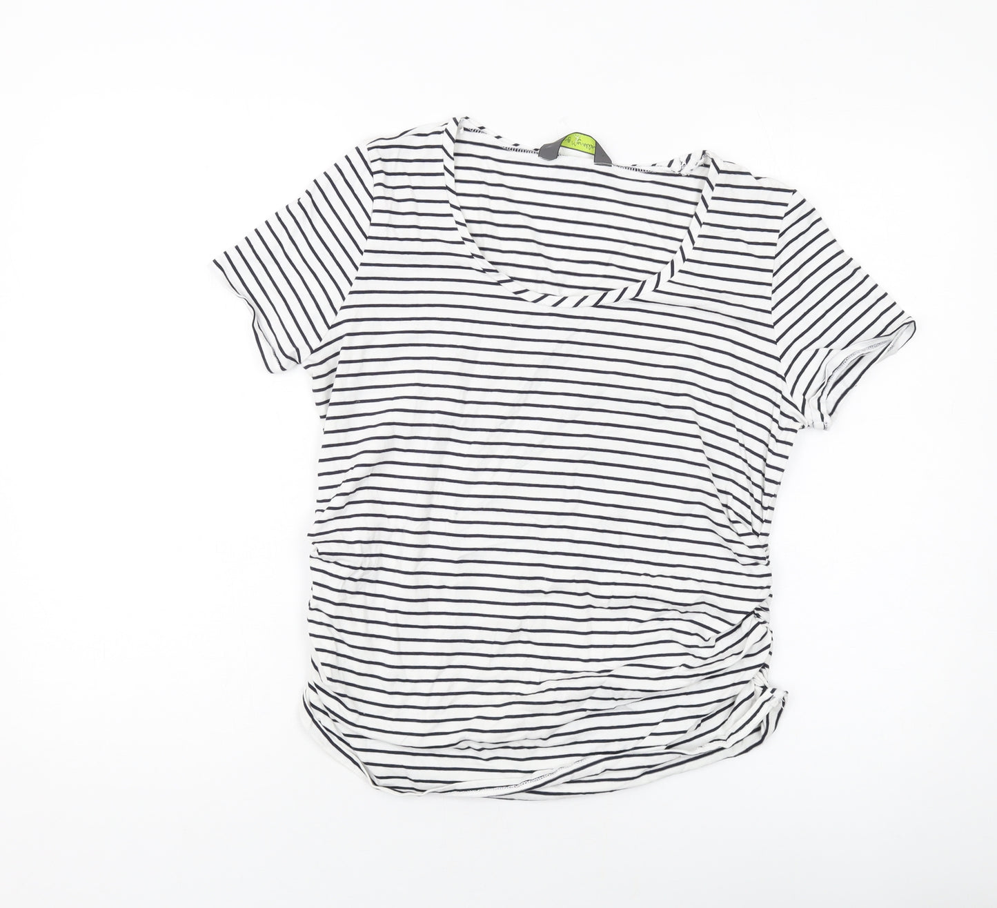 Blooming Womens White Striped Cotton Basic T-Shirt Size M Round Neck