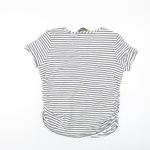 Blooming Womens White Striped Cotton Basic T-Shirt Size M Round Neck