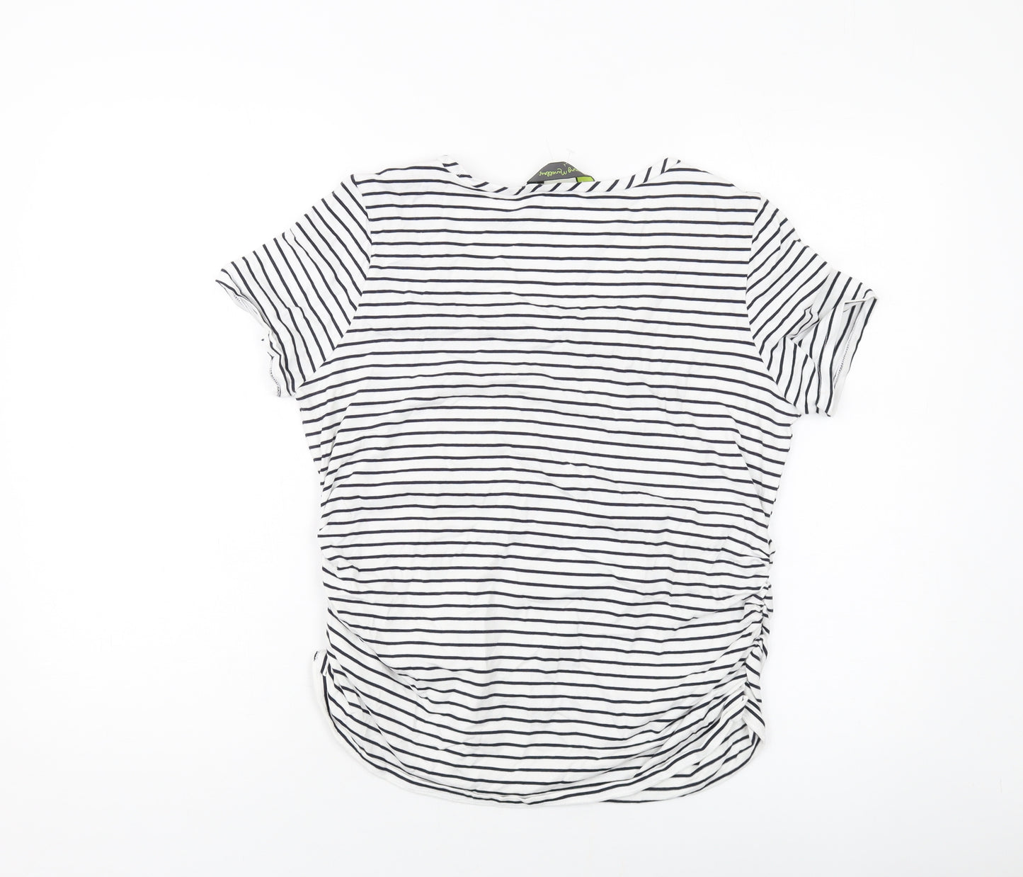 Blooming Womens White Striped Cotton Basic T-Shirt Size M Round Neck