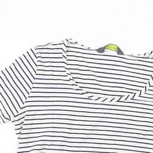 Blooming Womens White Striped Cotton Basic T-Shirt Size M Round Neck