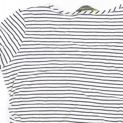 Blooming Womens White Striped Cotton Basic T-Shirt Size M Round Neck
