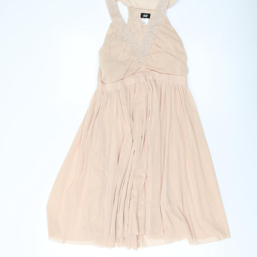 H&M Womens Pink Polyester Skater Dress Size M V-Neck Pullover