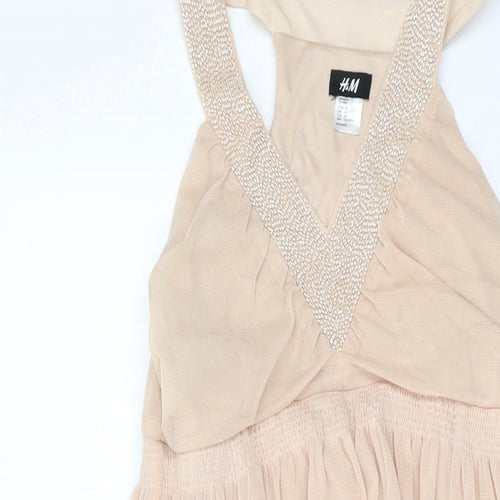 H&M Womens Pink Polyester Skater Dress Size M V-Neck Pullover