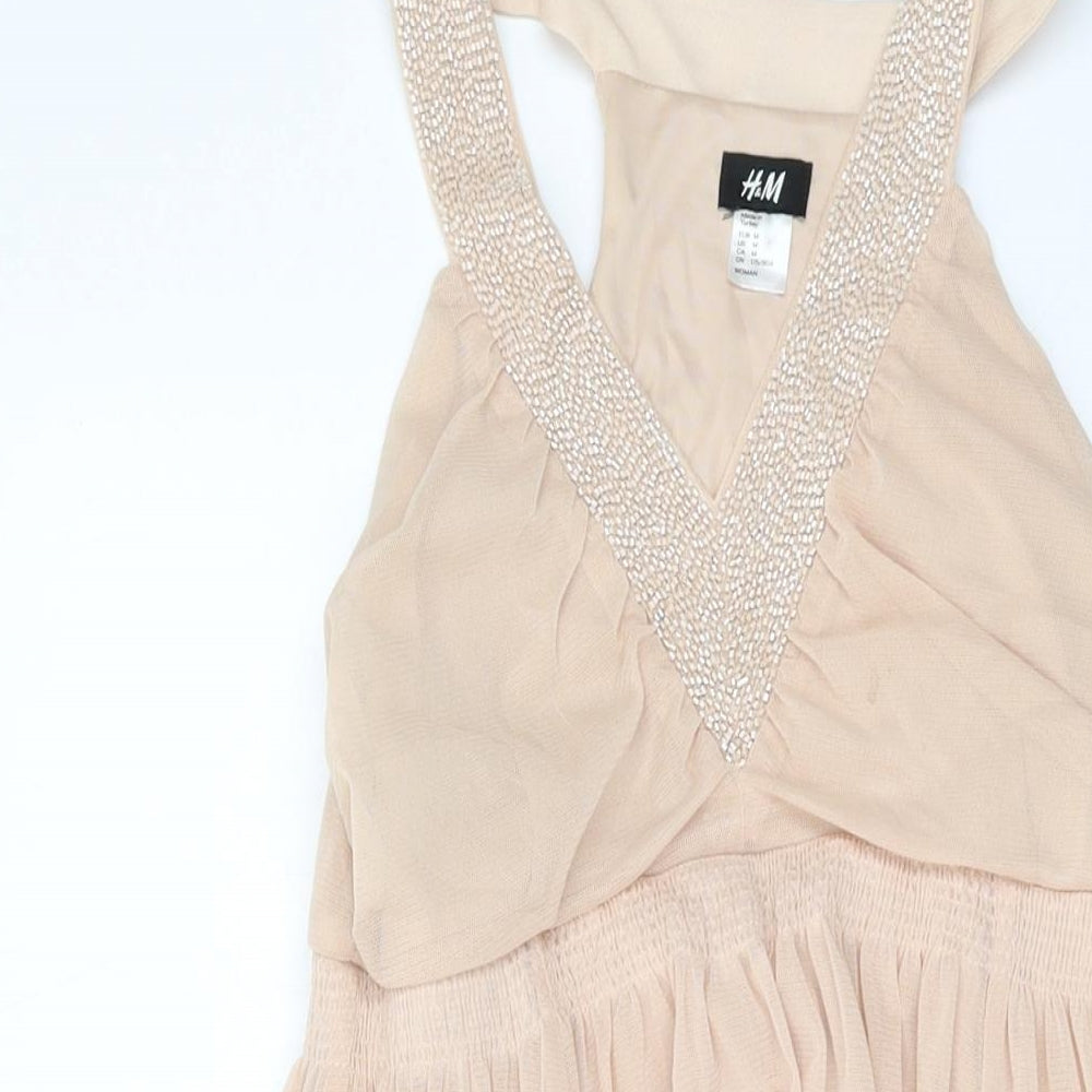 H&M Womens Pink Polyester Skater Dress Size M V-Neck Pullover