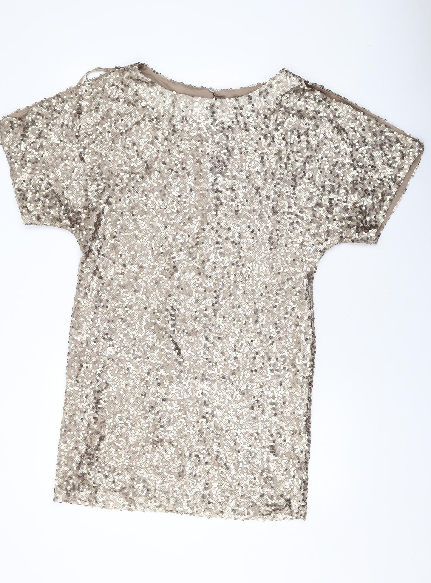 Fashions Womens Gold Polyester Mini Size 10 Round Neck Button