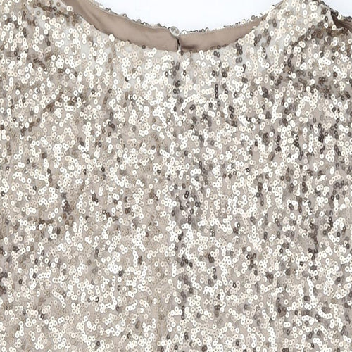Fashions Womens Gold Polyester Mini Size 10 Round Neck Button