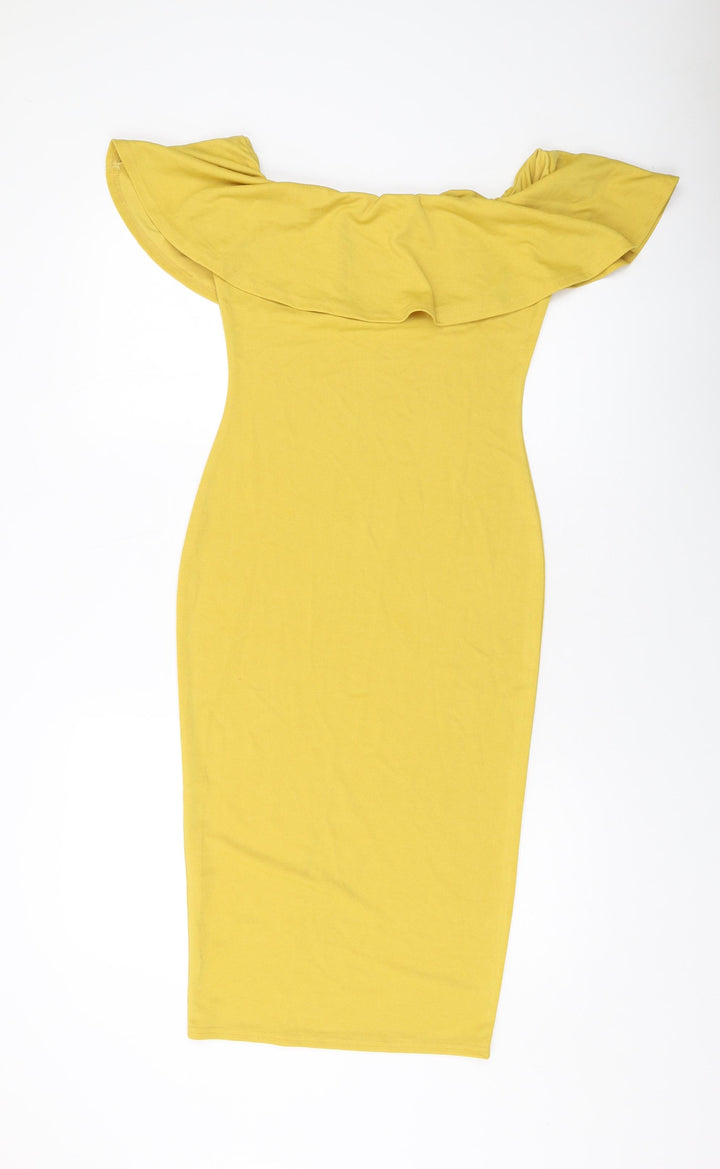Dolly Diva Womens Yellow Polyester Bodycon Size 12 Round Neck Pullover