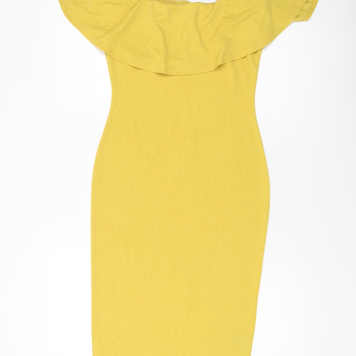 Dolly Diva Womens Yellow Polyester Bodycon Size 12 Round Neck Pullover