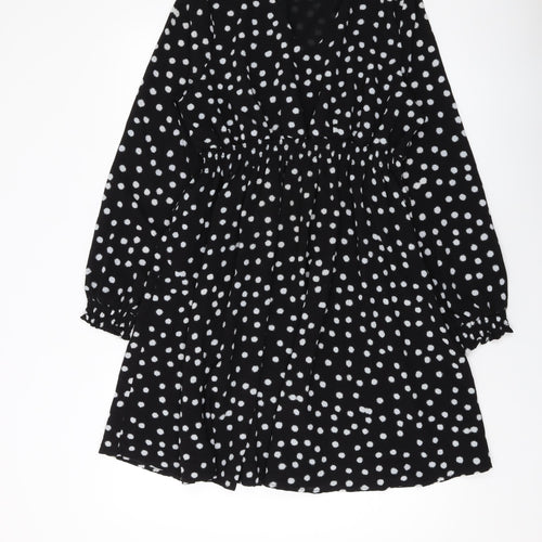 JoJo Maman Bébé Womens Black Polka Dot Polyester A-Line Size M V-Neck Pullover