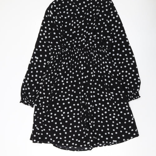 JoJo Maman Bébé Womens Black Polka Dot Polyester A-Line Size M V-Neck Pullover