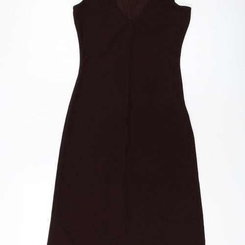 Hennes Womens Brown Polyester A-Line Size S V-Neck Pullover