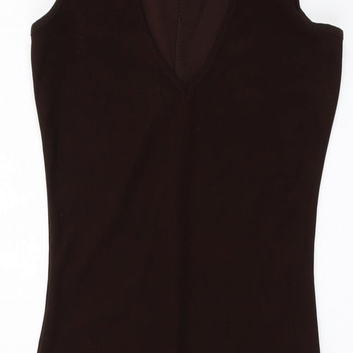 Hennes Womens Brown Polyester A-Line Size S V-Neck Pullover