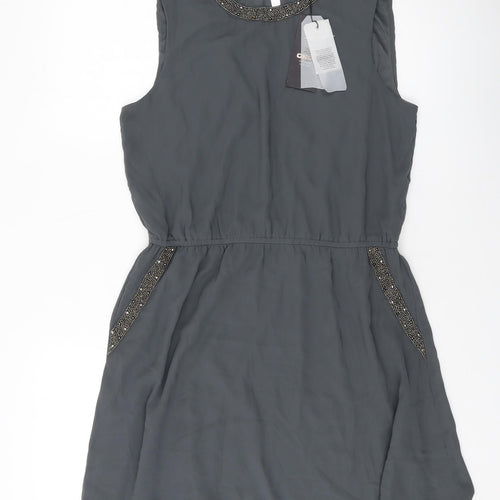 Only Womens Grey Polyester A-Line Size 14 Round Neck Button