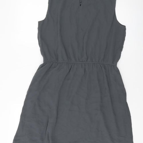 Only Womens Grey Polyester A-Line Size 14 Round Neck Button