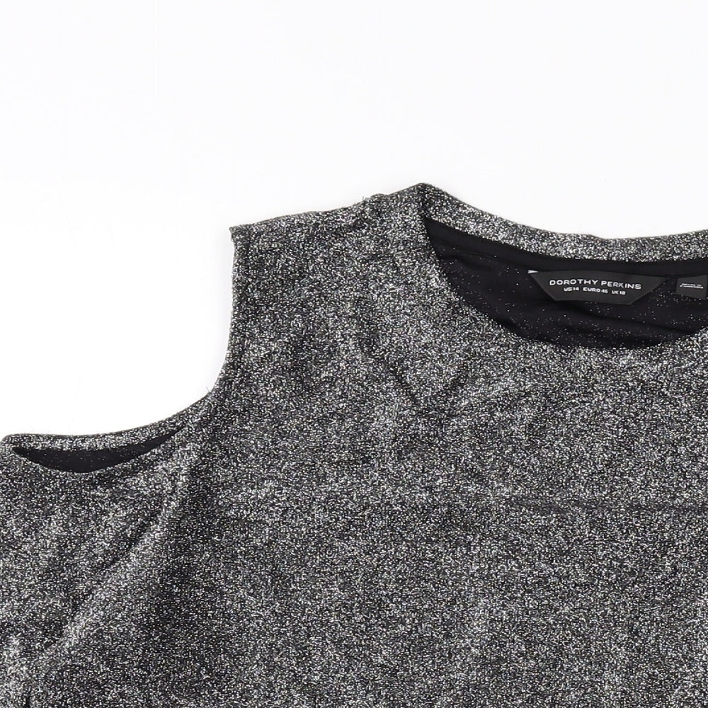 Dorothy Perkins Womens Silver Polyester Basic Blouse Size 18 Round Neck