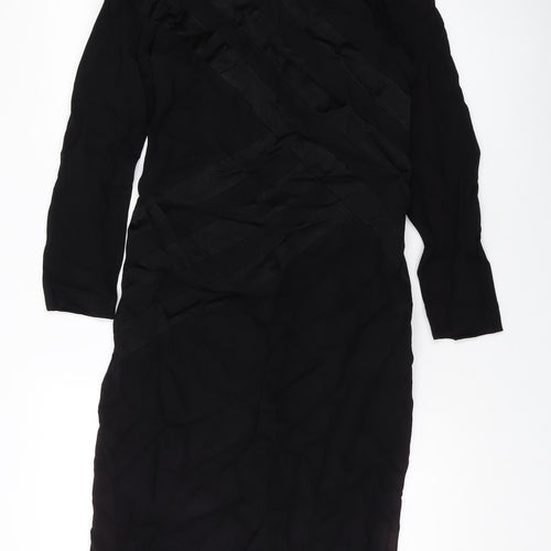 Louis Feraud Womens Black Polyester Sheath Size 12 Round Neck Zip