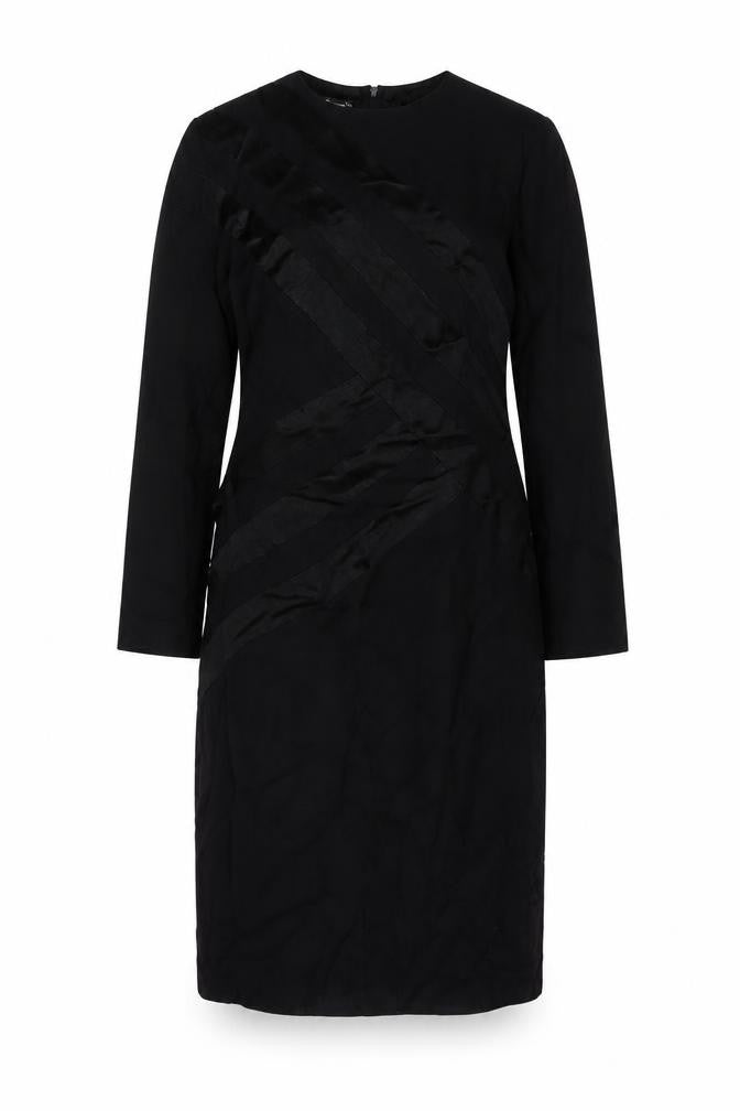 Front view of Louis Feraud women’s black polyester sheath, size UK 12, round neck zip