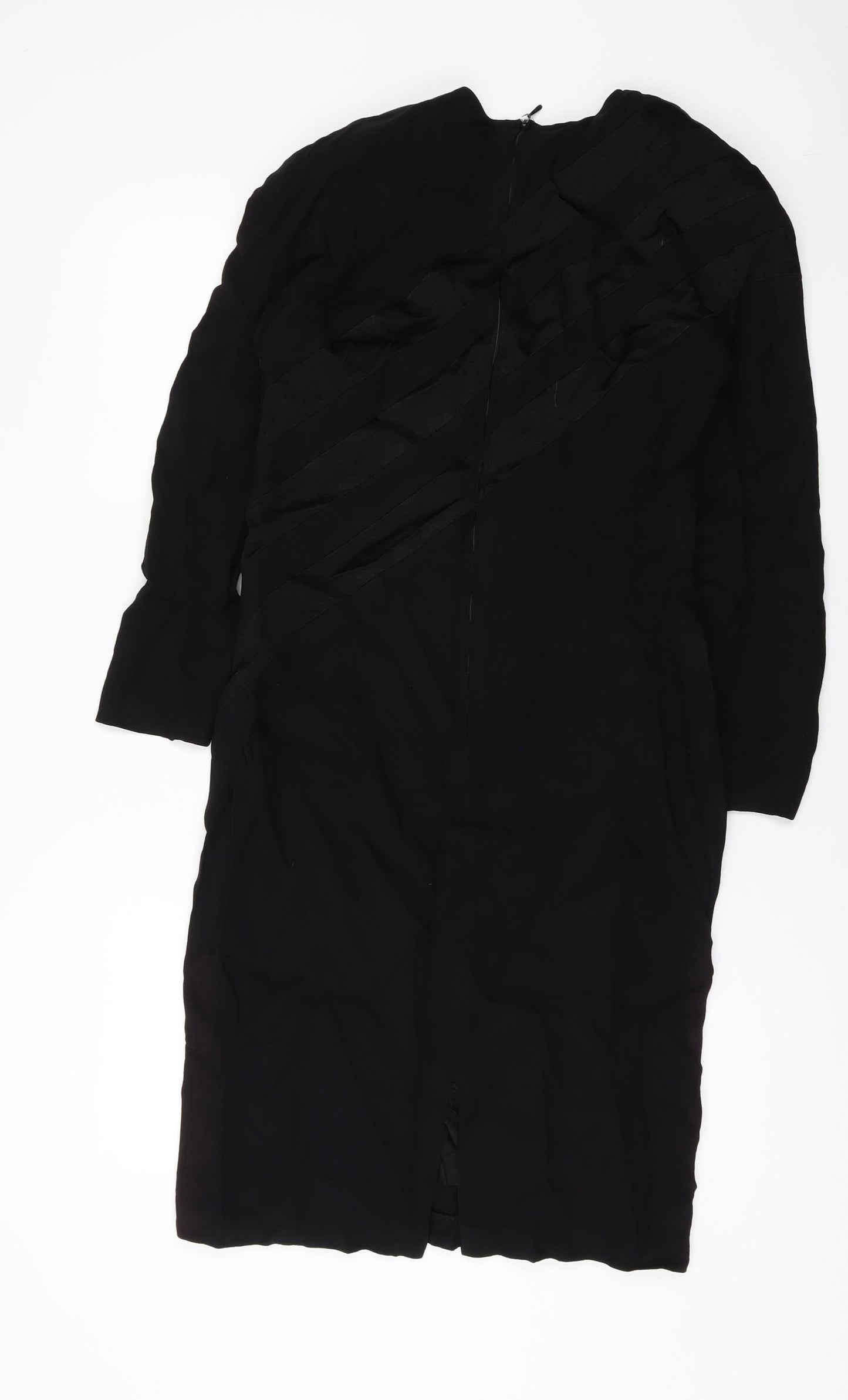 Louis Feraud Womens Black Polyester Sheath Size 12 Round Neck Zip