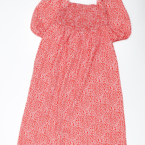 Lola May Womens Red Geometric Polyester A-Line Size 10 Square Neck Pullover