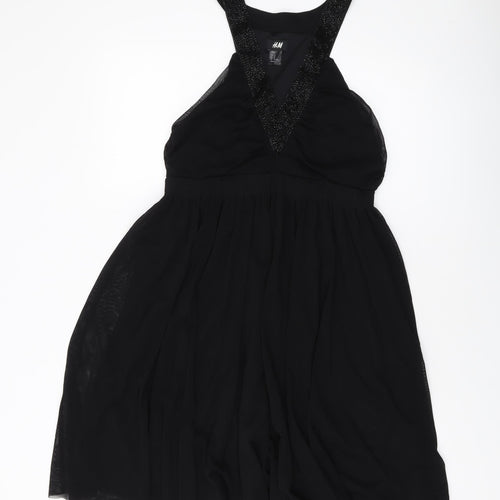 H&M Womens Black Polyester A-Line Size M V-Neck Pullover