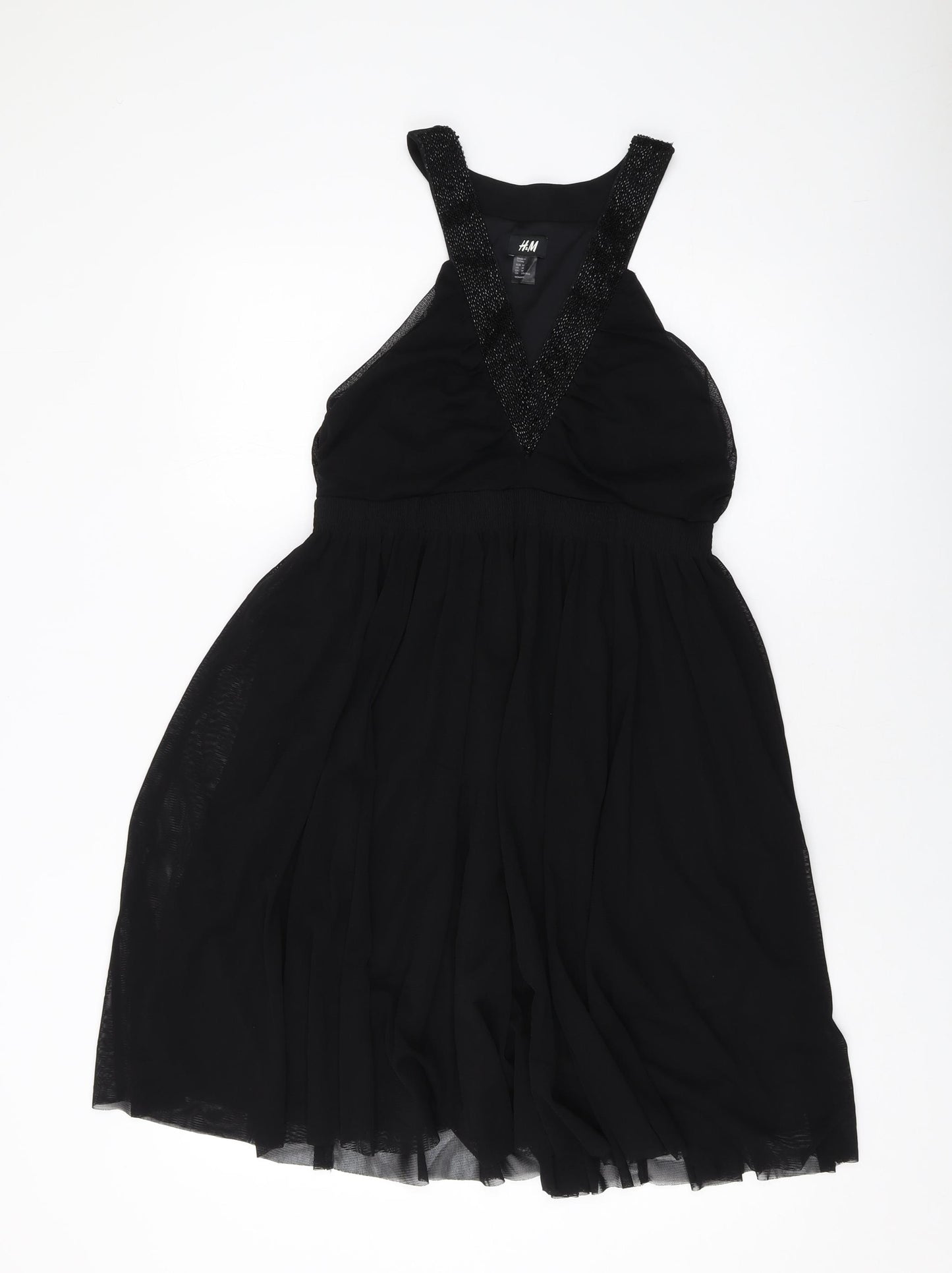 H&M Womens Black Polyester A-Line Size M V-Neck Pullover
