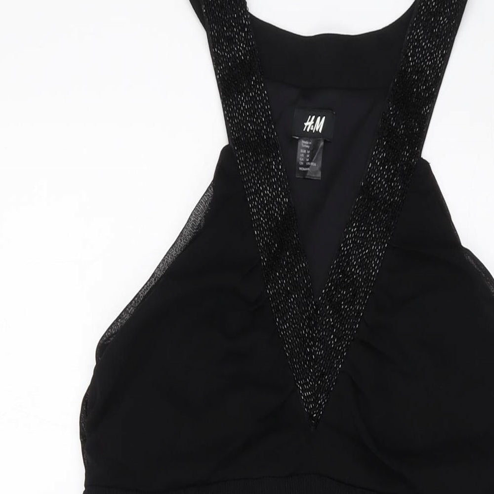 H&M Womens Black Polyester A-Line Size M V-Neck Pullover