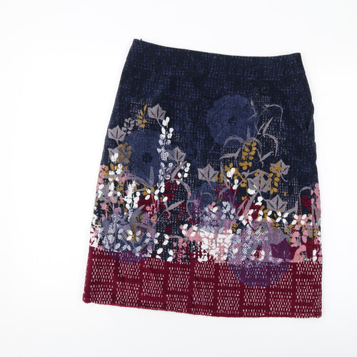 White Stuff Womens Multicoloured Geometric Cotton A-Line Skirt Size 10 Zip