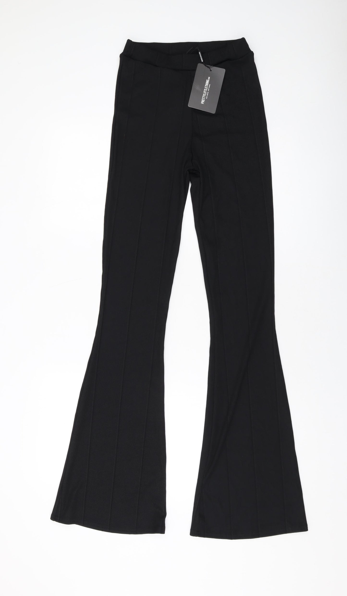 PRETTYLITTLETHING Womens Black Polyester Trousers Size 8 L34 in Regular