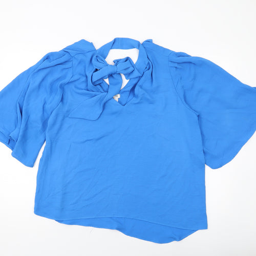 River Island Womens Blue Polyester Basic Blouse Size 14 V-Neck